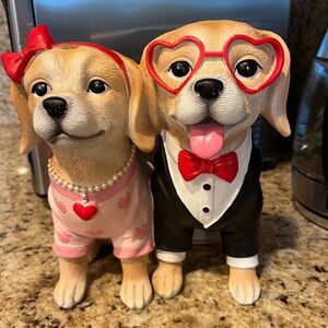 Adorable Valentine’s Labrador Dog Couple Figurine with Heart Glasses